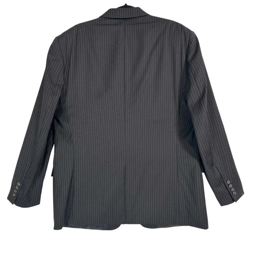 Lauren‎ Ralph Lauren Suit Jacket Blazer 46R 100% Wool Pinstripe Charcoal Gray